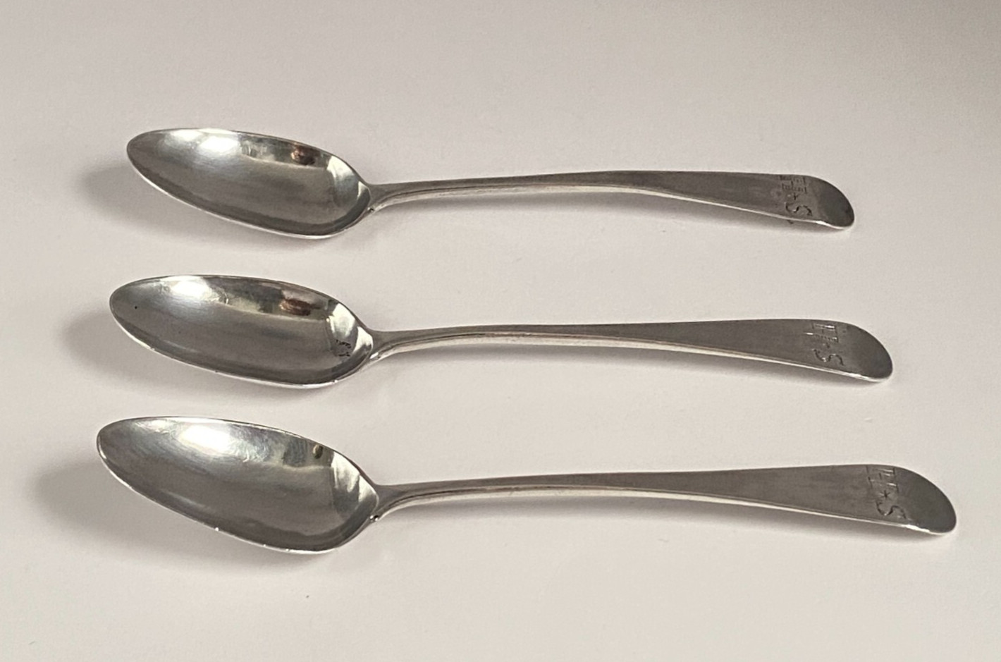Antique 1787 Georgian Solid Silver Tea Spoons Monogram HS or SH Set 3