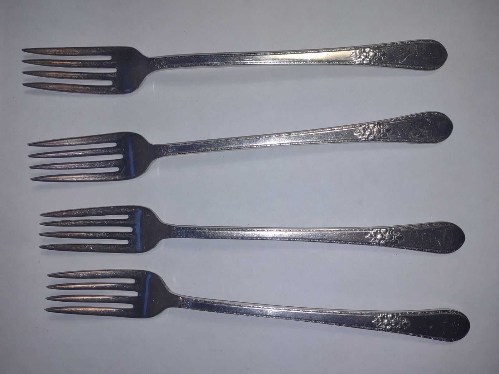 Adoration Four 7.5″ Main Course Forks 1847 Rogers Bros Silver Plate Flatware