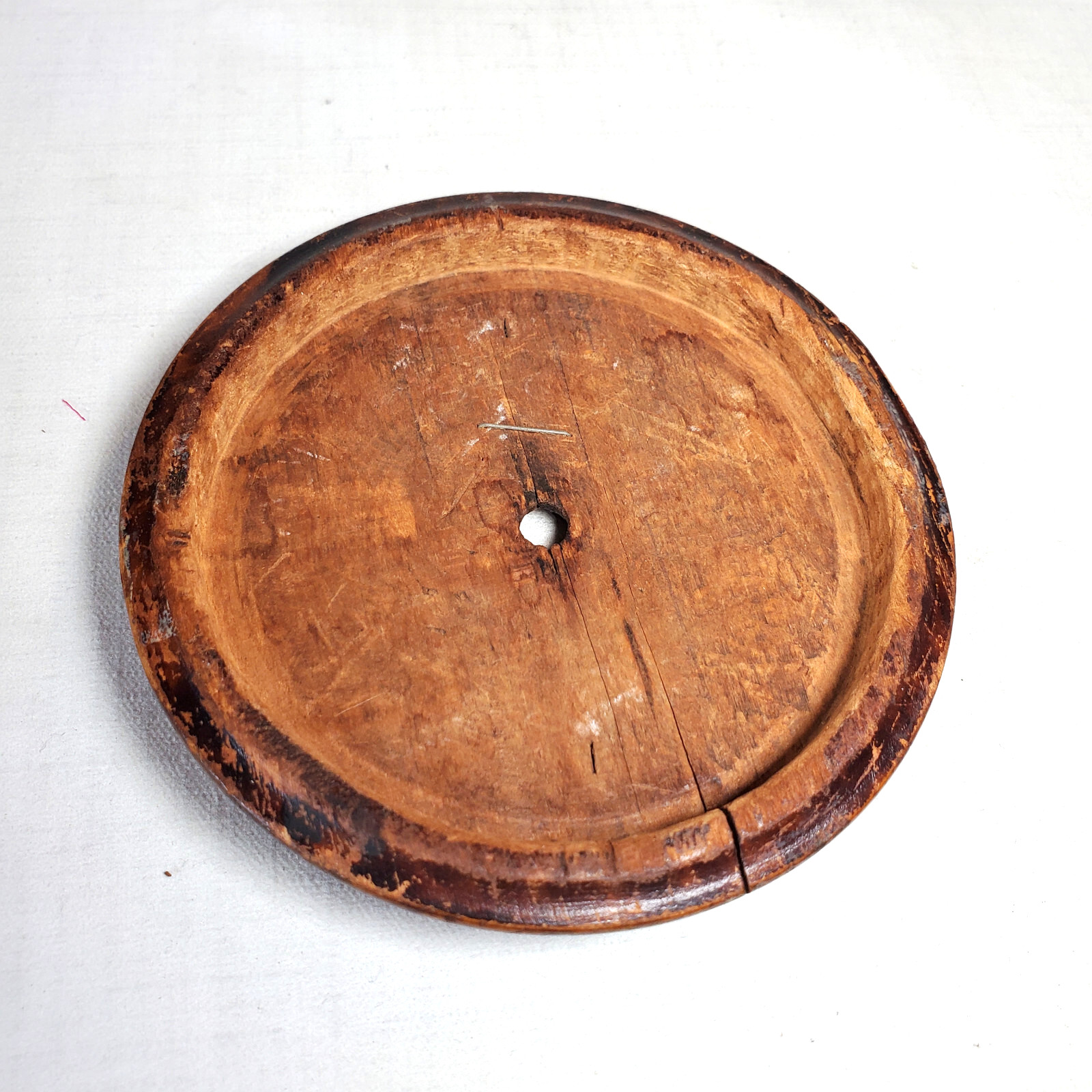 Antique Lingum Vitae String Box Turned Cylinder & Hand Painted Tin Sheet Wrap