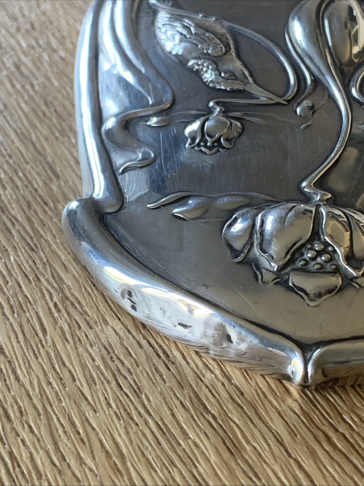 ART NOUVEAU SILVER HAND MIRROR-CHESTER 1904-WILLIAM NEALE-KINGFISHER/WATER LILY
