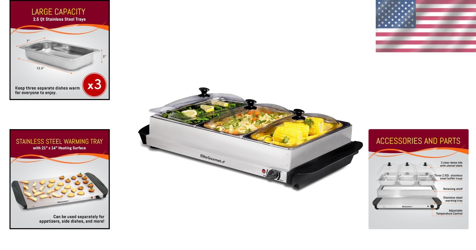 Electric Buffet Server, 3 Trays, Stainless