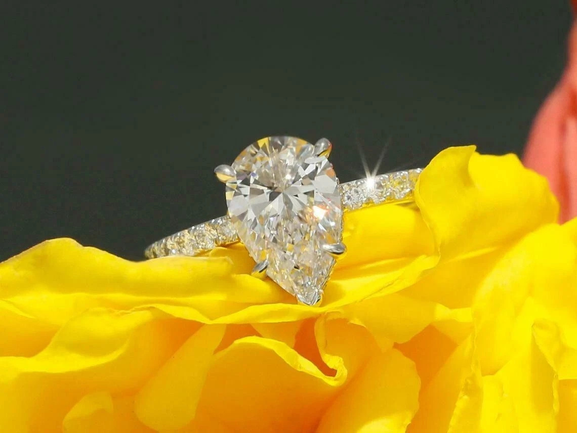 2.50Ct Pear-Cut Lab Created Solitaire Engagement Ring 14K White Gold Plated
