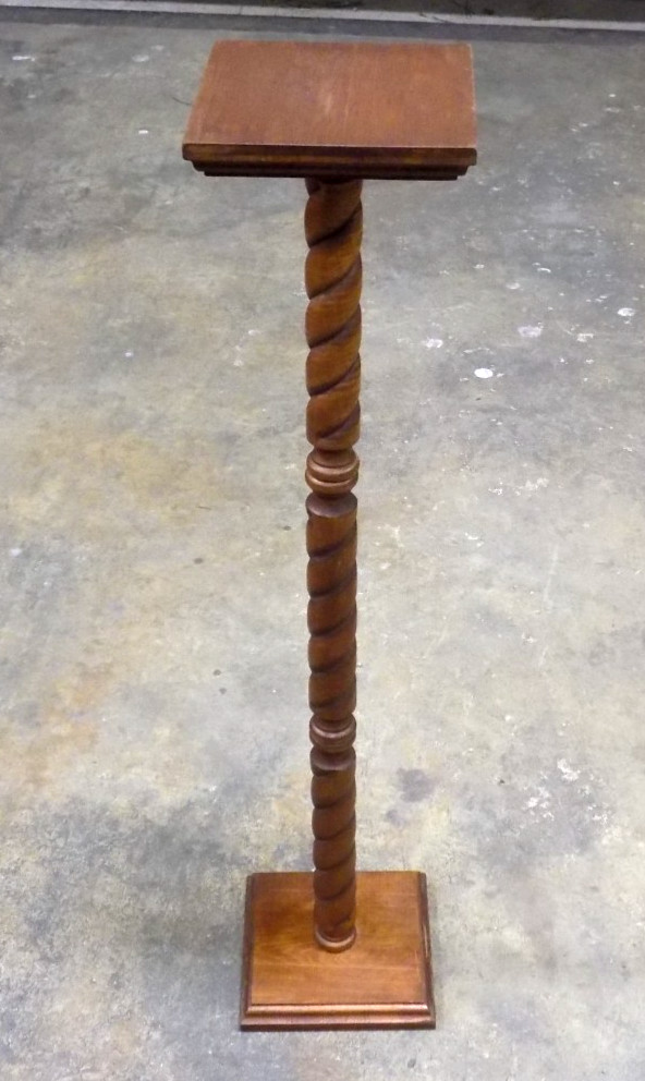 Antique Walnut Barley Twist Pedestal Plant Stand Column Display Stand 38” Tall