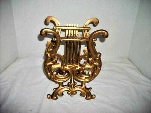 Cottagecore Iron Lyre Harp Magazine Rack Gold Classical Mid Century 1960s HWR