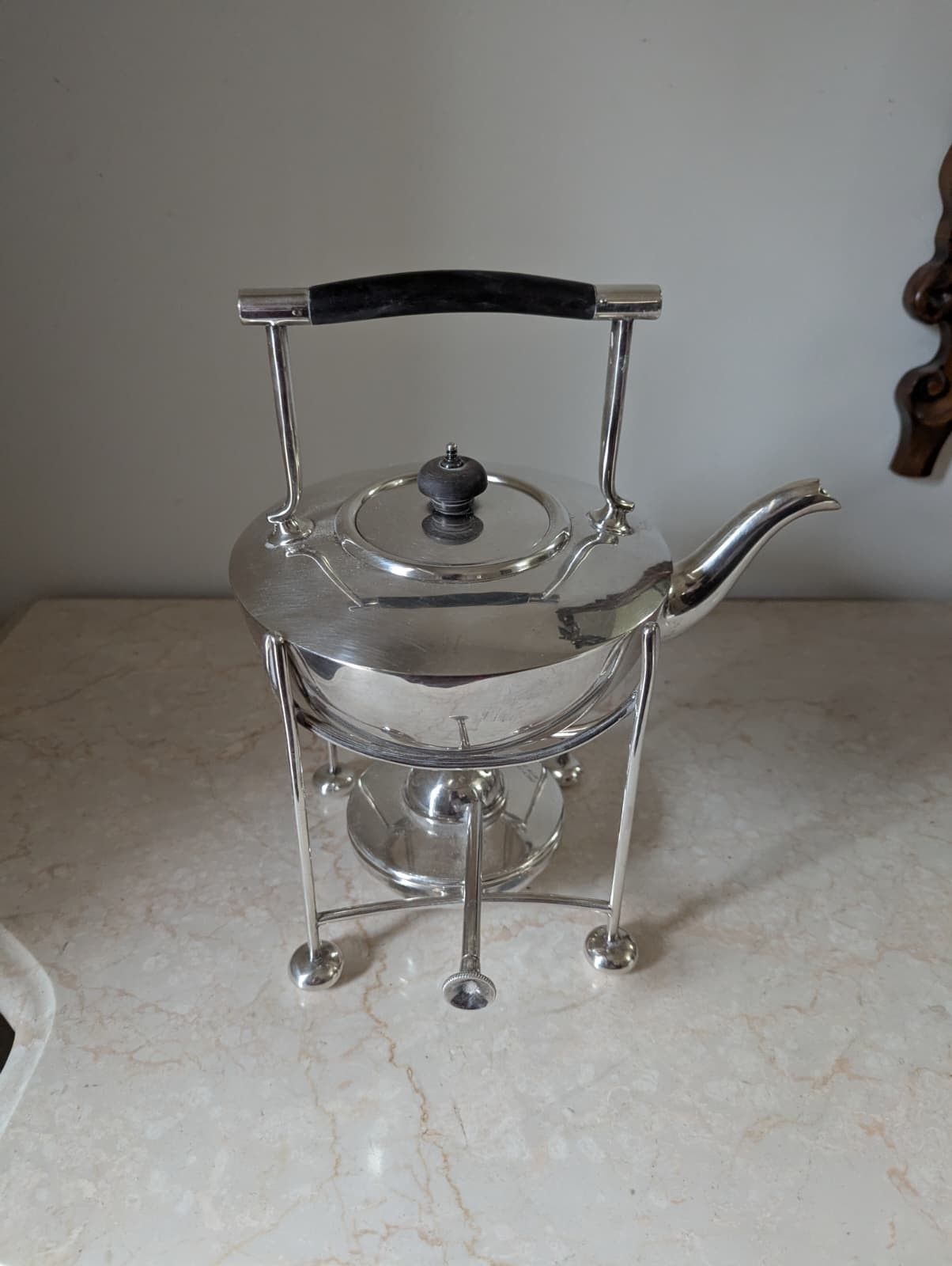 Early 20th Century High Silver Plated Tea Kettle with Stand and Kerosene Heating