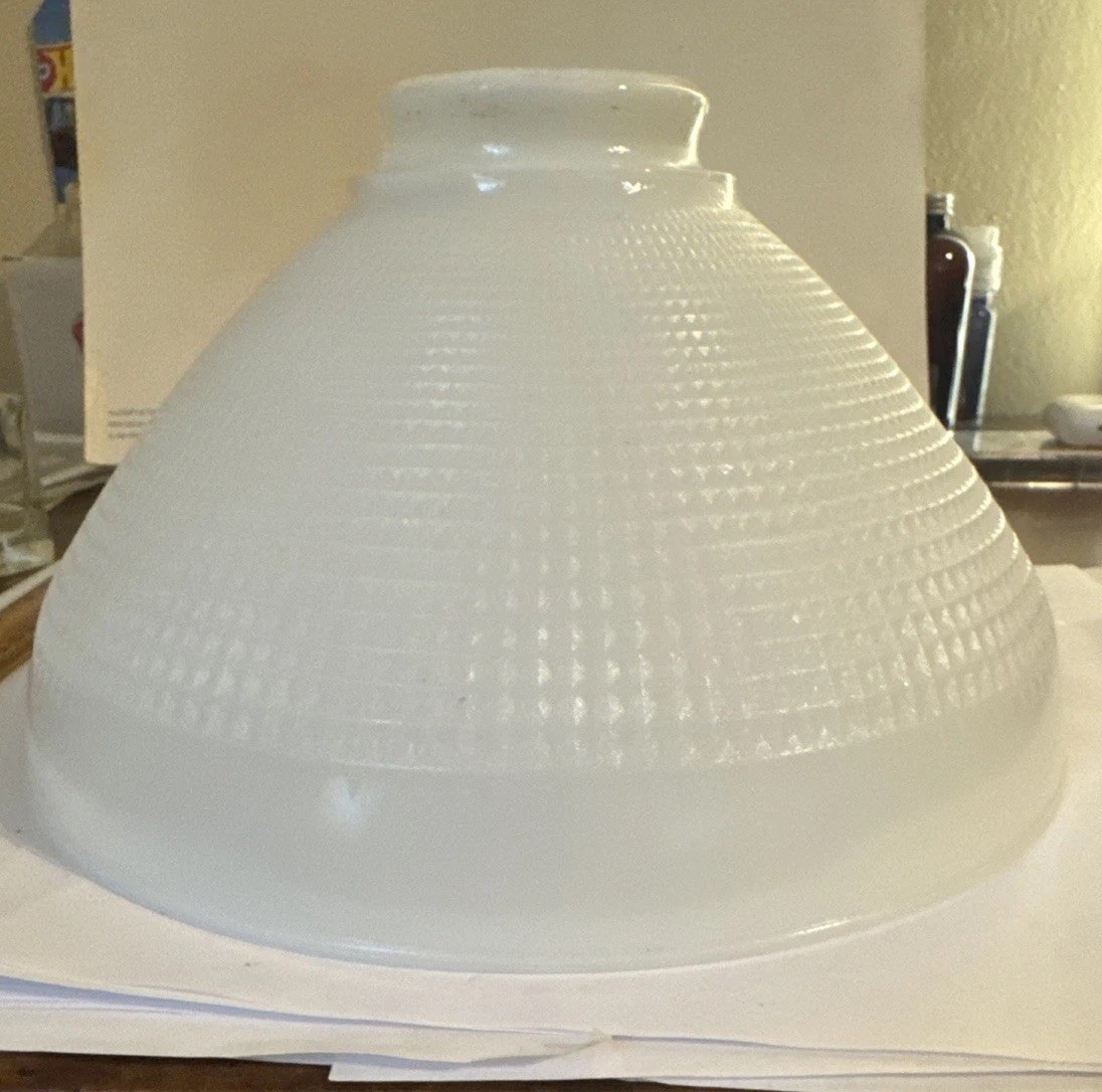Milk Glass Light Shade w/ Waffle Pattern 10″ diameter, 5.5″H Torchiere Lamp VTG