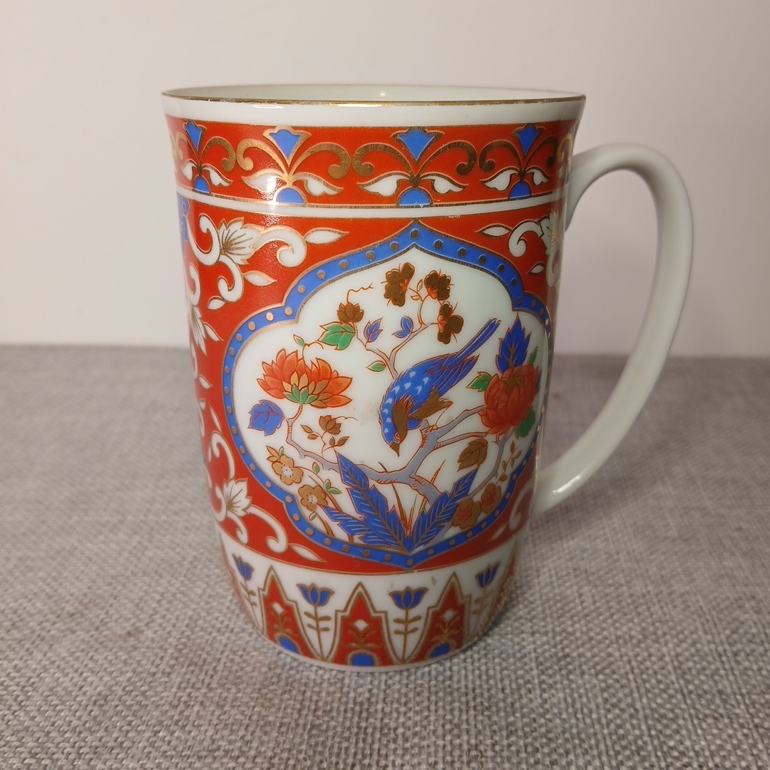 VTG Takahashi Imari Style Floral & Birds White Multi-color Tea Coffee Mug 10 oz