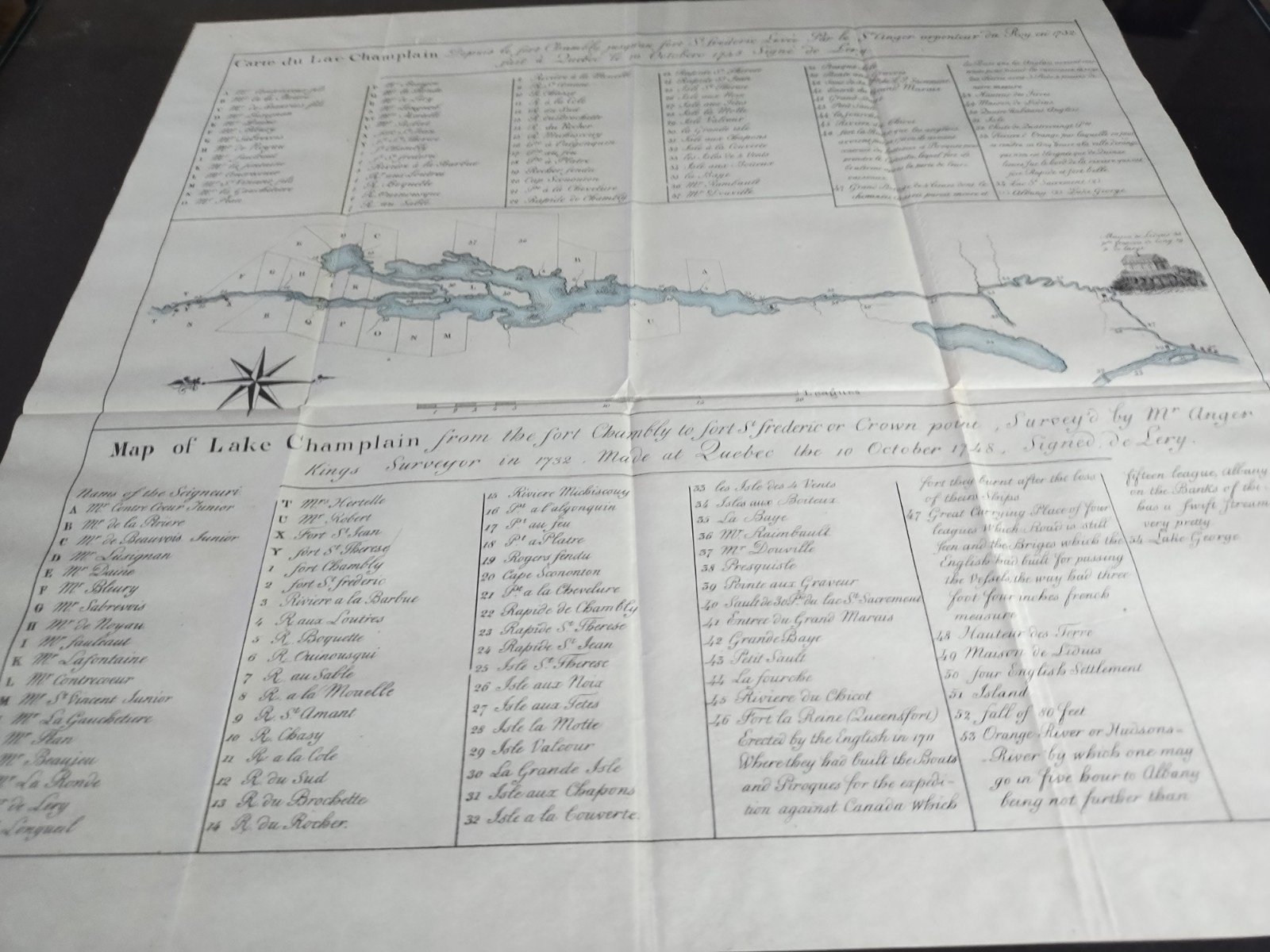 Map & Survey Lake Champlain French Land Grants 1849