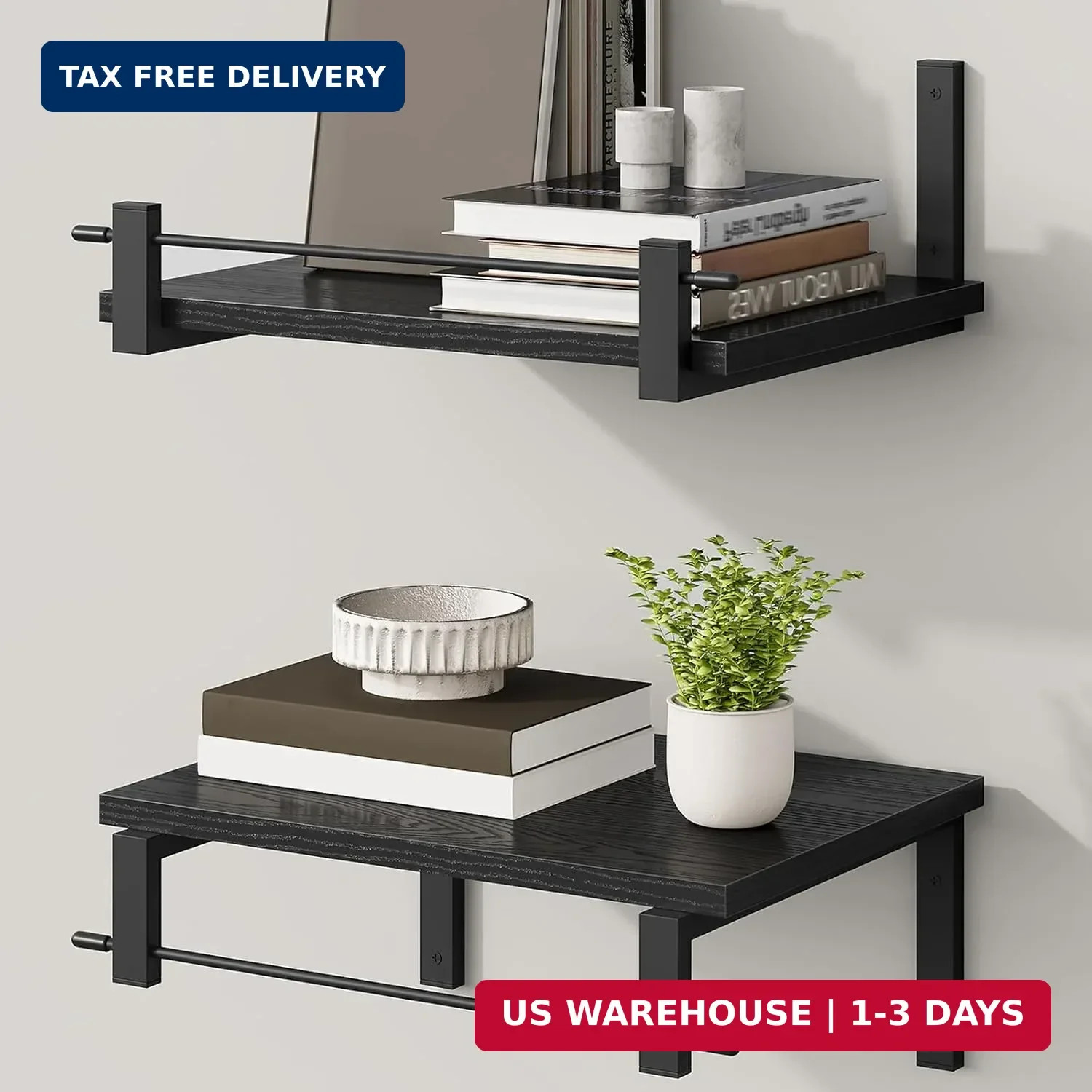 CHOEZON Deep Floating Shelves for Wall, 12 inch Wall Mounted Shelves Set of 2, W