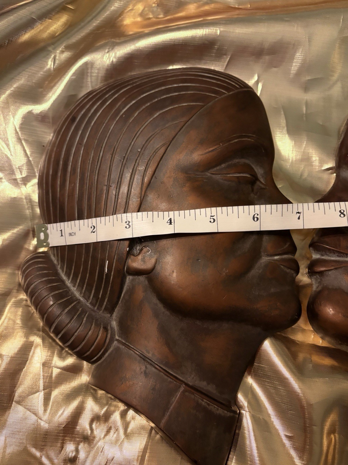 1950s Wall Hanging 3D Busts Copper Coated Chalkware Signed/Dated Asian Man&Woman