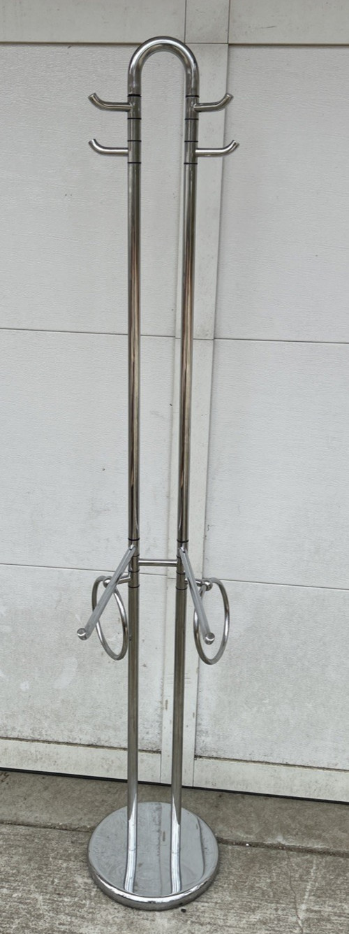 Mid-Century / Post Modern / Art Deco Chrome Towel/ Coat Holder Pole Rack