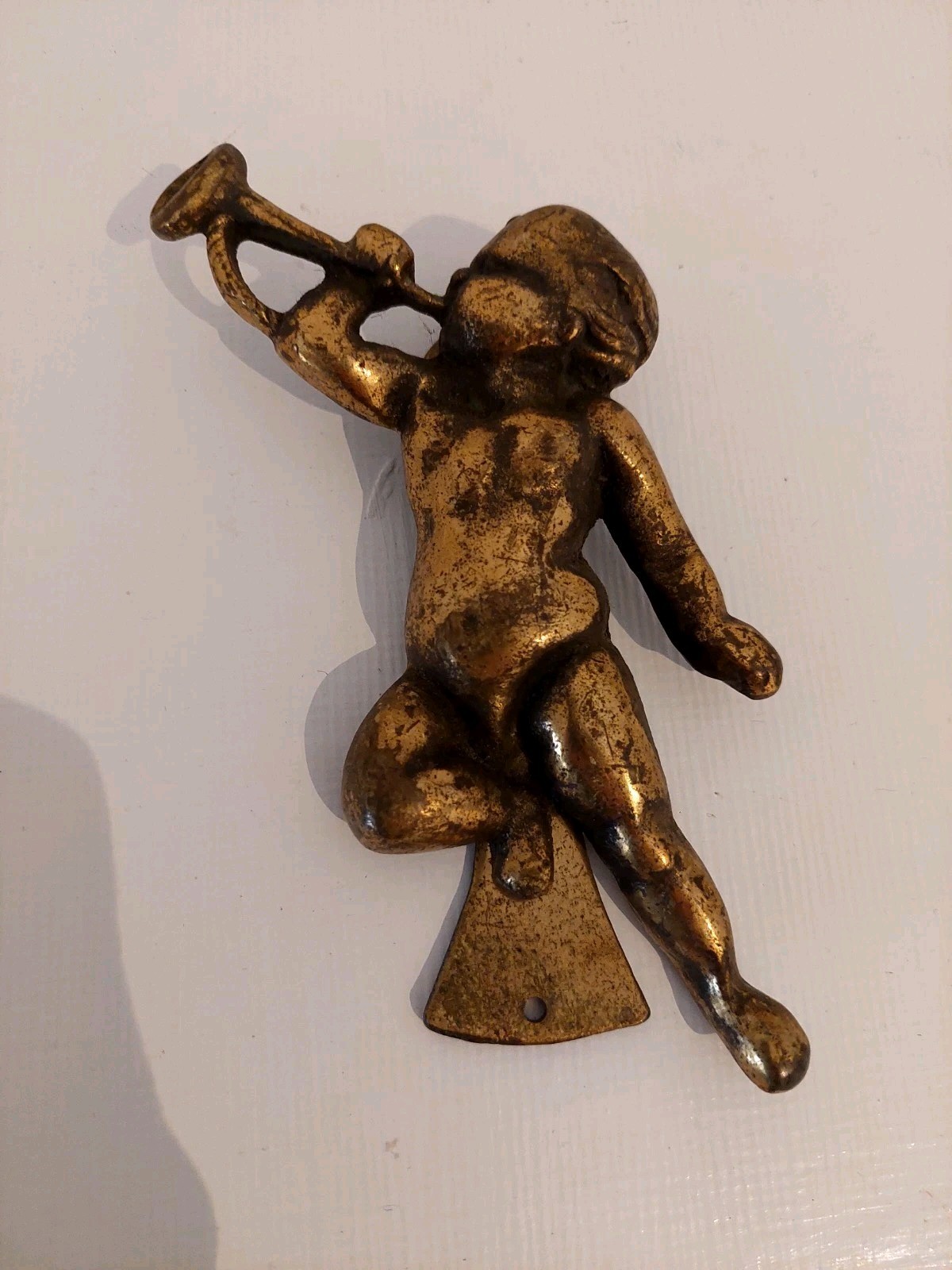 Vtg Brass Cherub Door Knocker 14cm Long Angel Door Knocker
