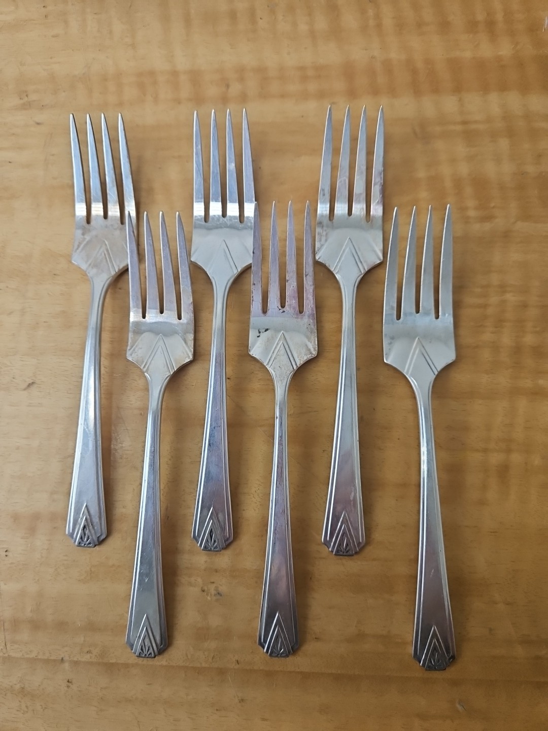 Community Plate Deauville SET OF 6 vintage salad forks art deco triangles