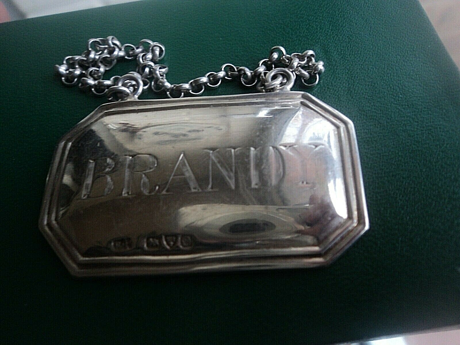 Silver Brandy Decanter Label Antique Sterling hm 1904 Chester by Robert Pringle