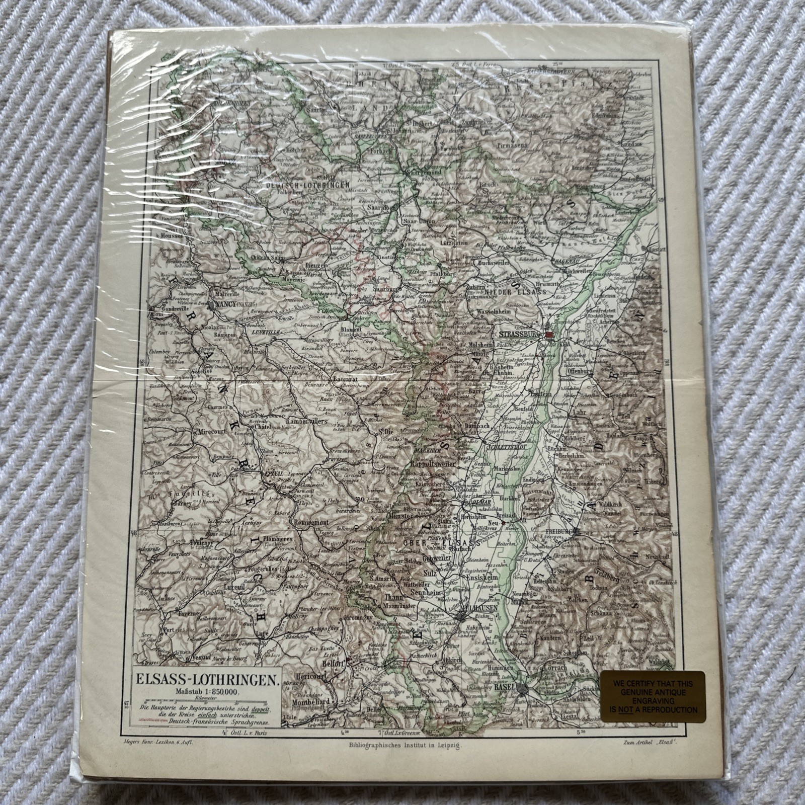 Original Antique Map – Alsace-Lorraine (Elsass-Lothringen) Germany/France c.1900