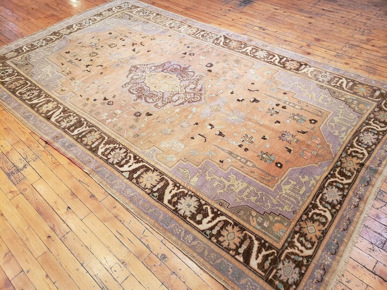 Exquisite Antique Cr1900-1939’s Muted Vegy Dye Wool Pile Oushak Area Rug 5x8ft
