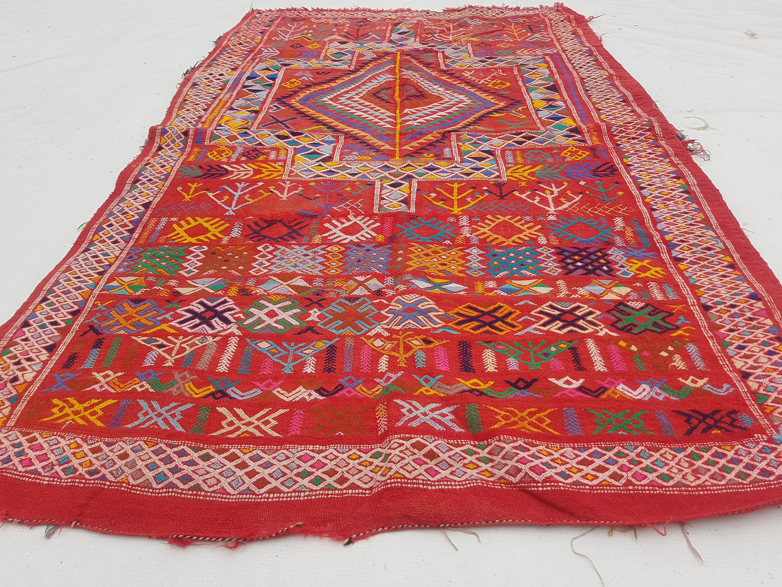 Vintage Traditional Handmade Southwestern-style Wool Red Kilim 4.11×3.2ft