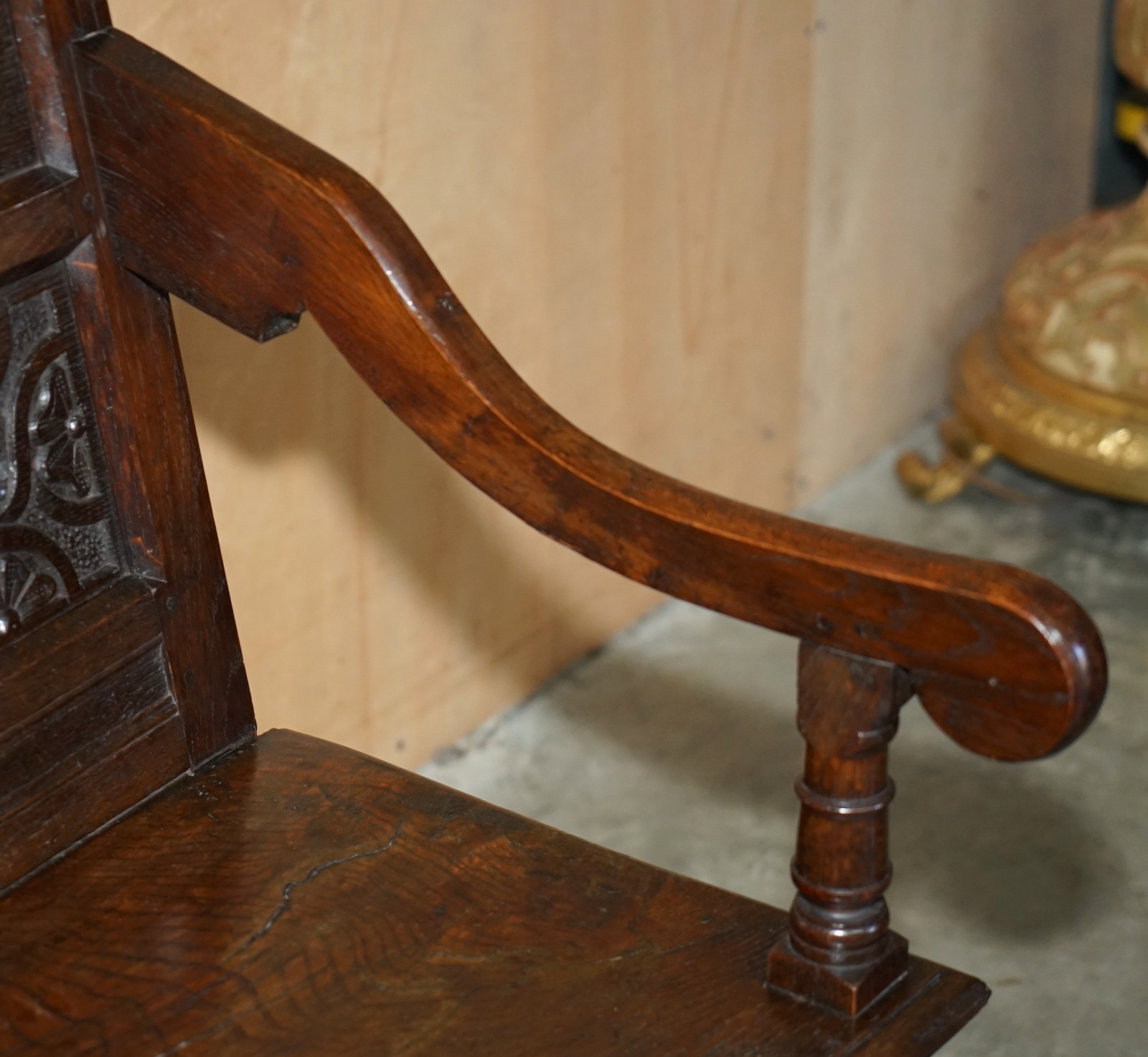 ANTIQUE EXCEPTIONALLY RARE 1677 DATED JOHN HALL ARMCHAIR NORTHERN ENGLAND OAK