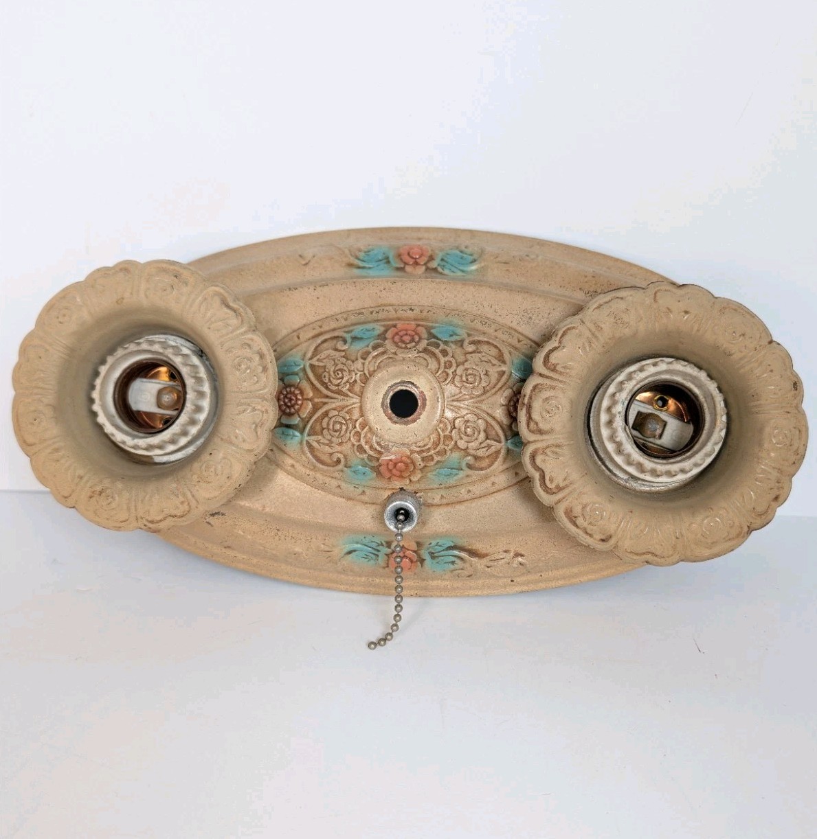 Lighting Art Deco Victorian Embossed Floral Motif Double Socket Ceiling Light