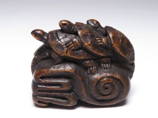 Netsuke Sagemono Inro Japan Antique Edo period Wooden Turtle 3.3cm 4.2cm 2.8cm