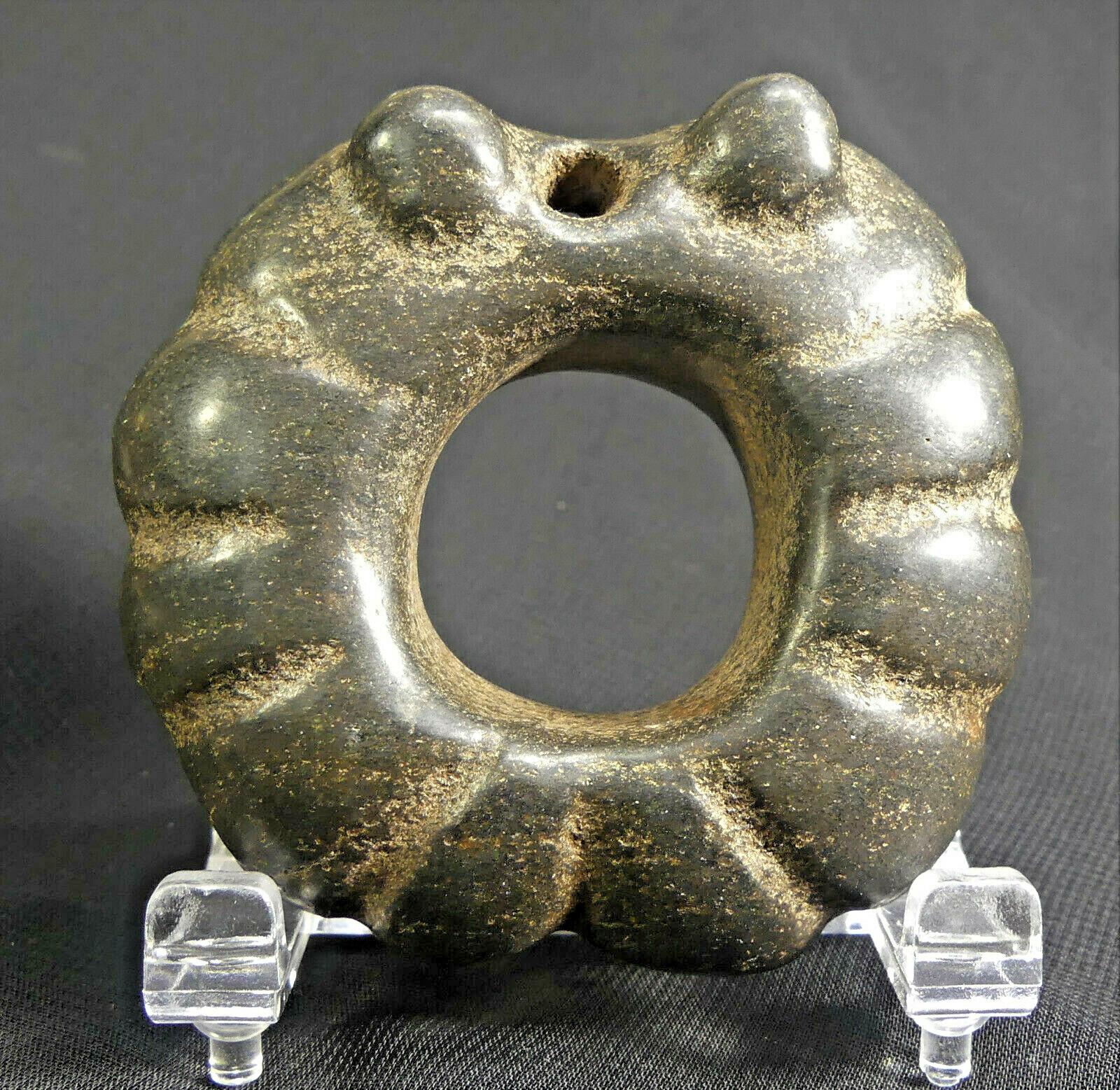 China Hongshan Black Jade Immortality 2 Joined Cicadas Amulet w/1140+ Characters