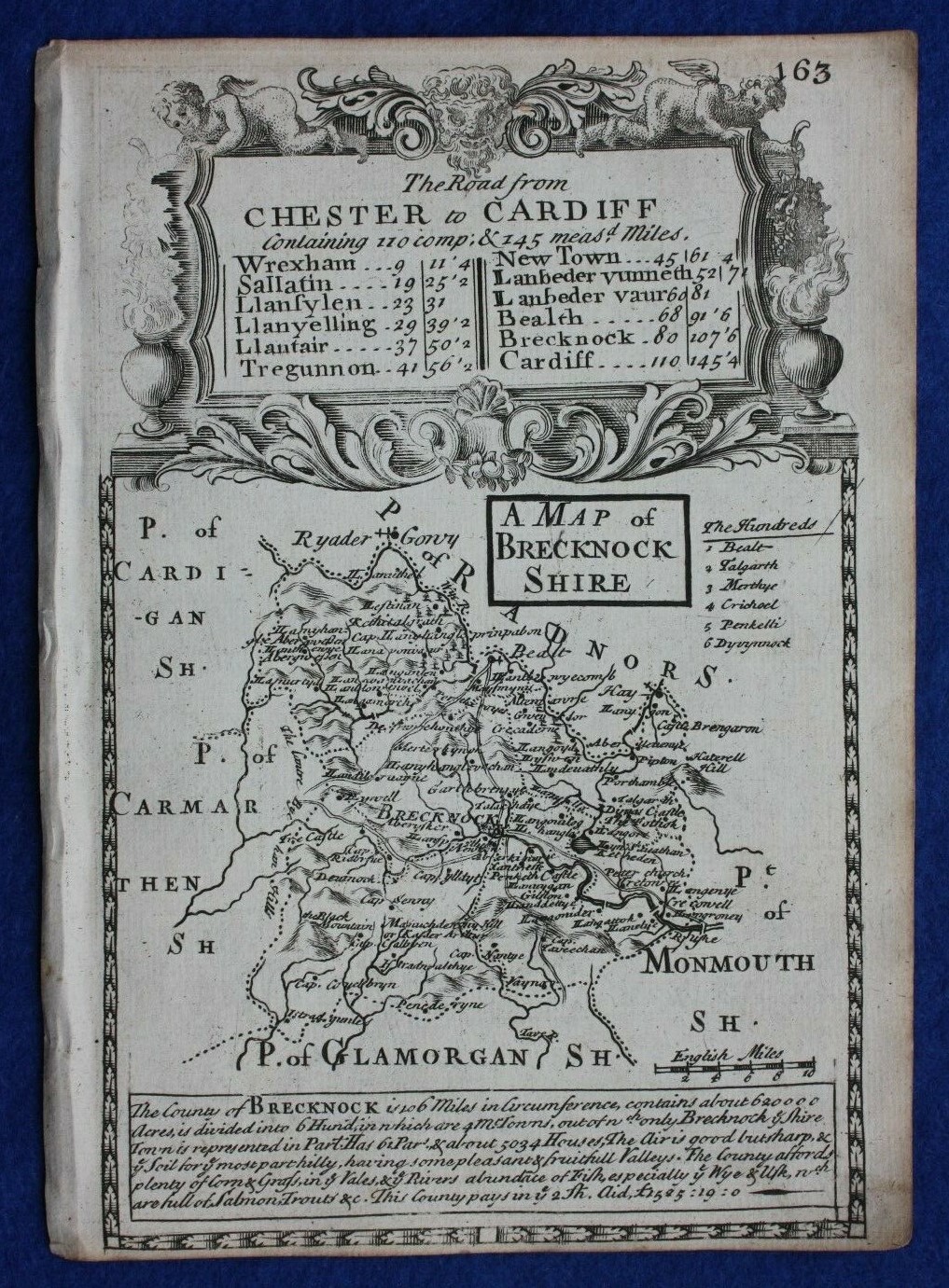 Original antique map from ‘Britannia Depicta’, BRECKNOCKSHIRE, Bowen, c.1724