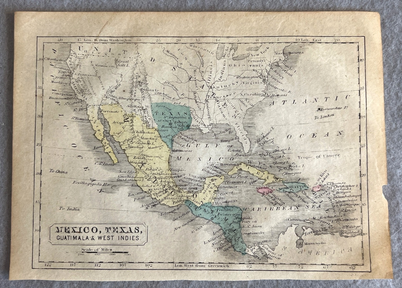 Antique Texas Republic Map with Mexico West Indies and “Guatimala” Boynton 1852