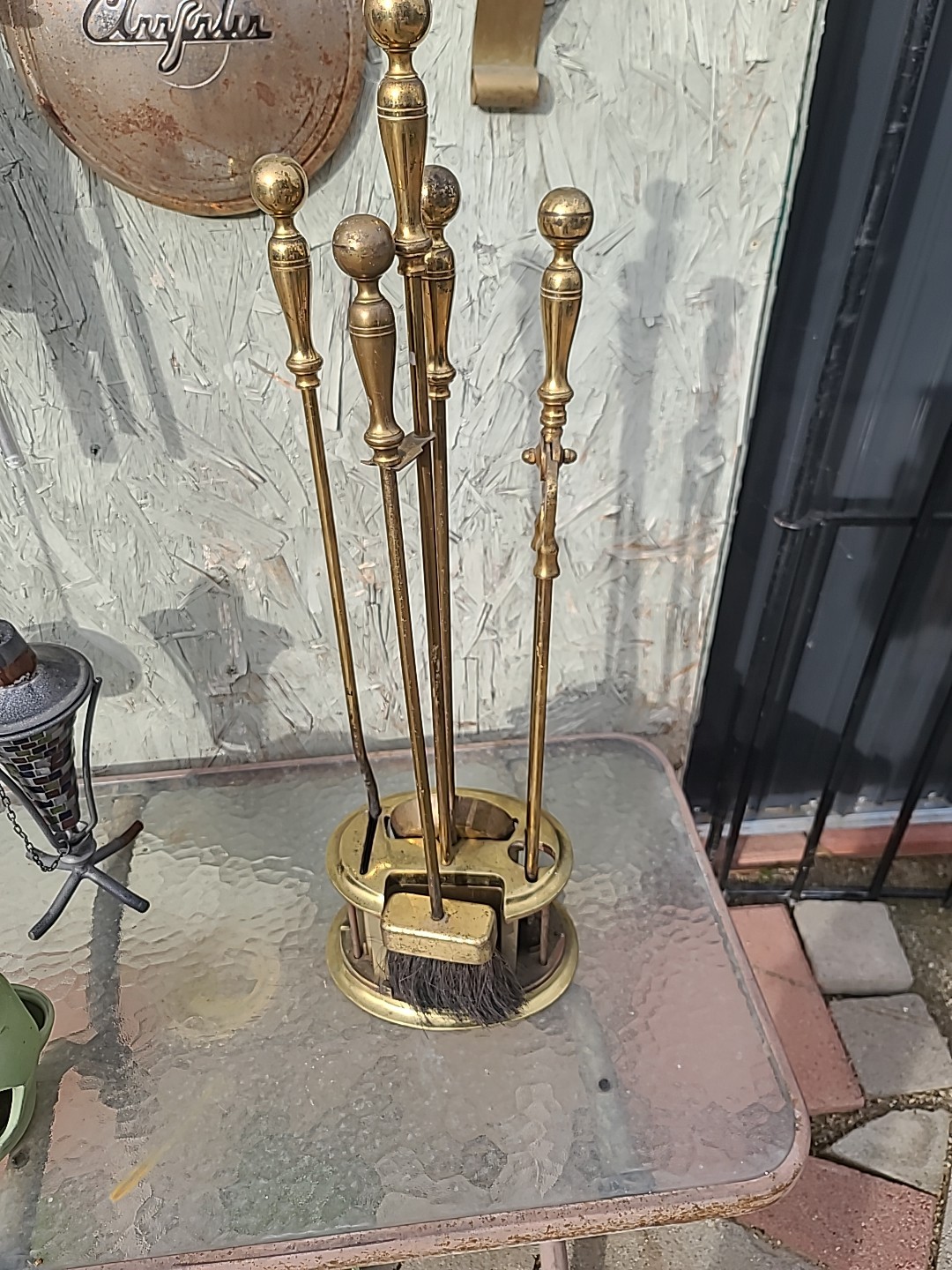 ANTIQUE NELSON BRASS FIREPLACE “HEARTH TOOL KIT” Peoria ILl. Parts Restoration