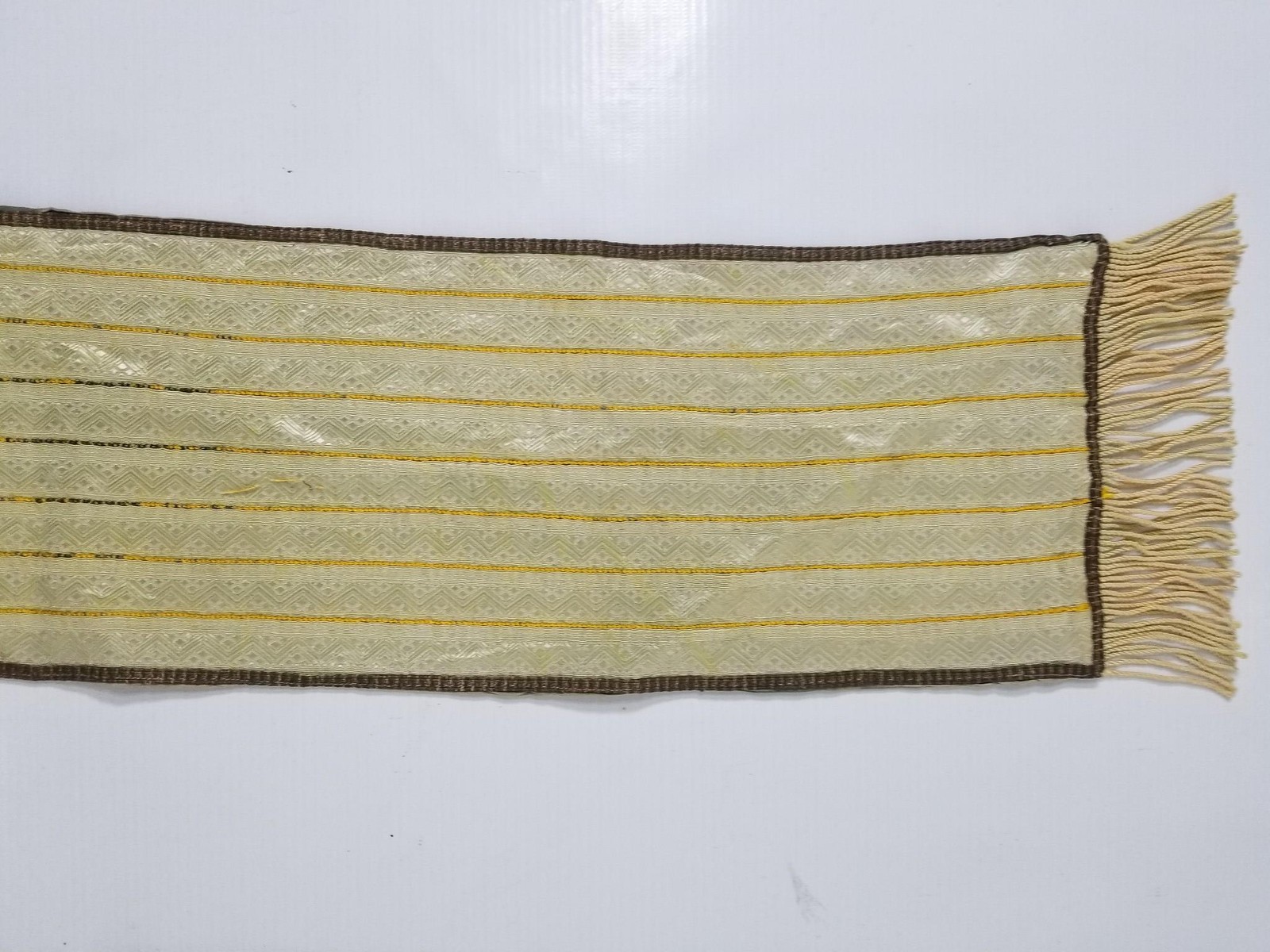 Vintage Ecclesiastical Silk Brocade Altar Runner with Gold Stripes 76x16cm