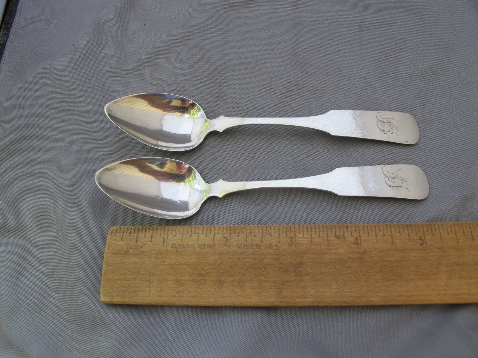 PAIR Small Fiddle Coin TEASPOONS-Unknown Mark C. CHASE-Location(?)
