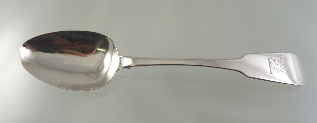 TIPPED or FIDDLEBACK TABLE SPOON STERLING BY SB DUBLIN 1826 “Family Crest”