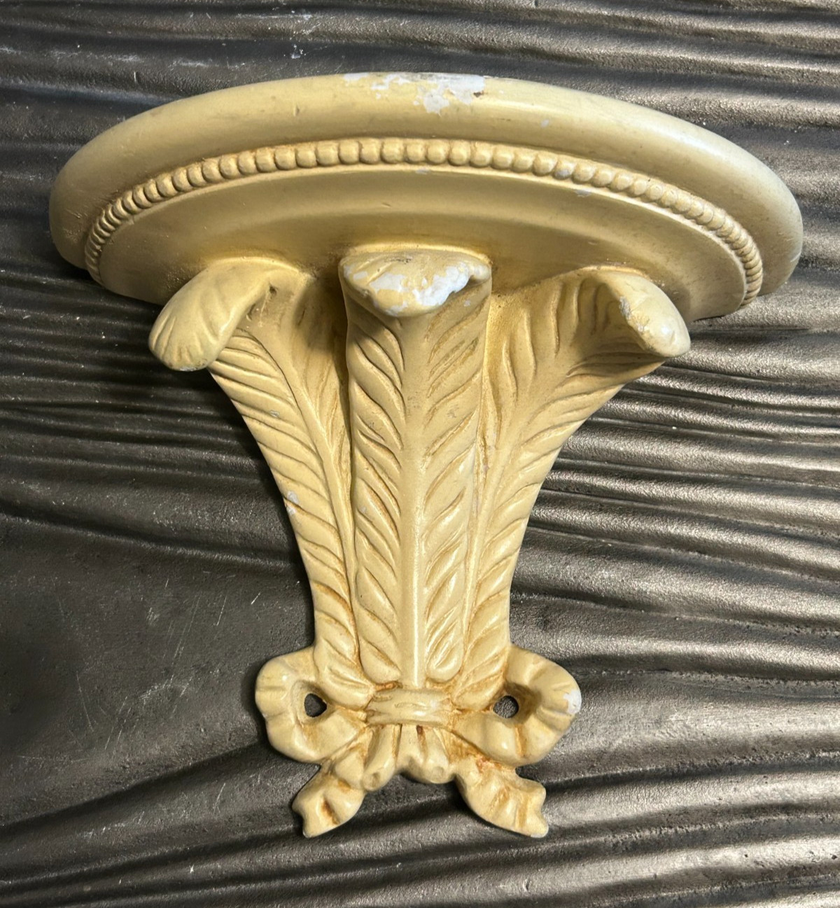 Pair Vintage PLASTER CHALKWARE CORBELS Wall Sconces Shelves Acanthus Rococo 7″
