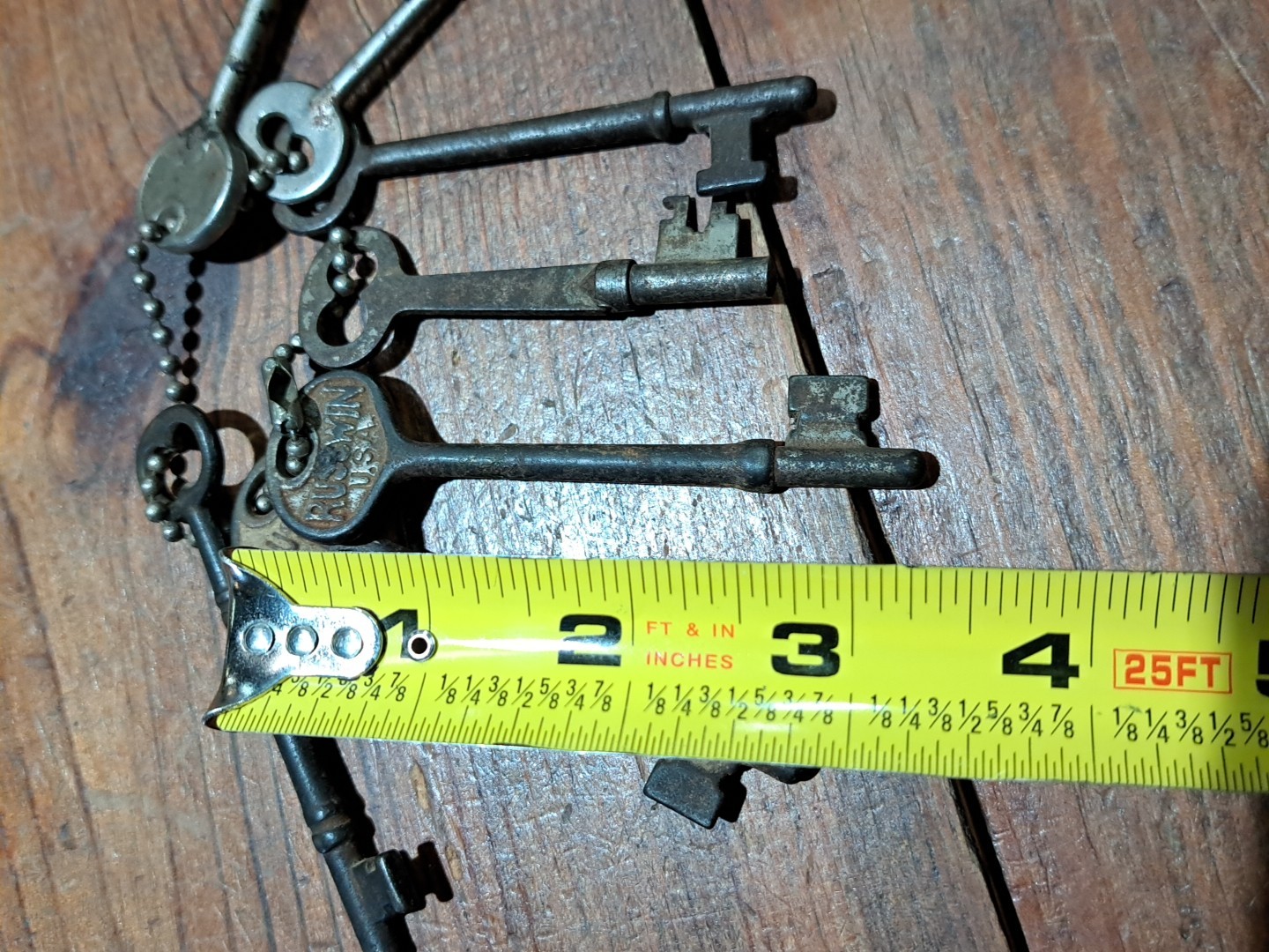 Vintage Skeleton Key Solid Barrel 3½” Long Made In USA RUSSWIN
