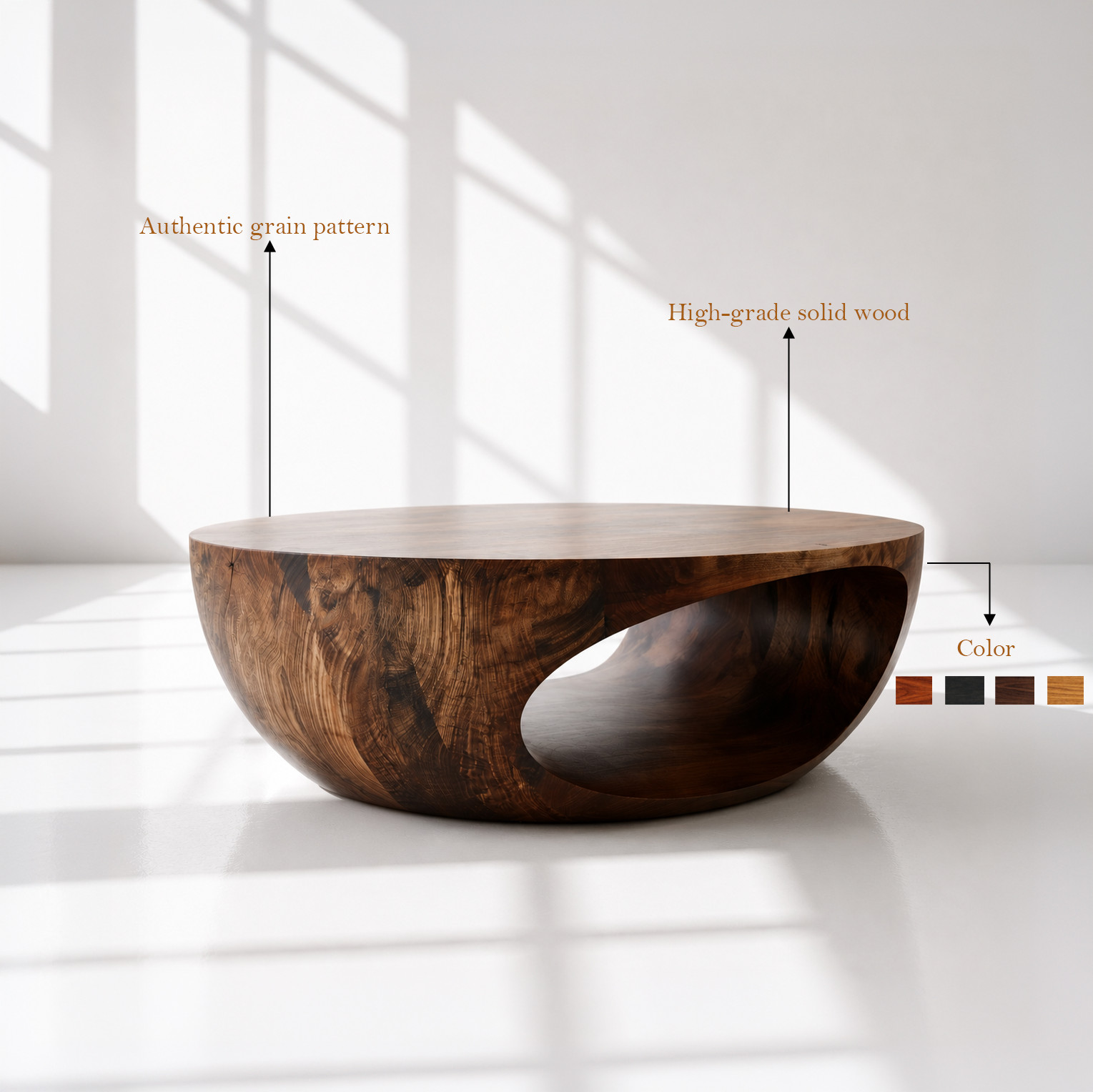 Modern Sculptural Coffee Table Solid Wood Coffee Table Organic Minimalist Center