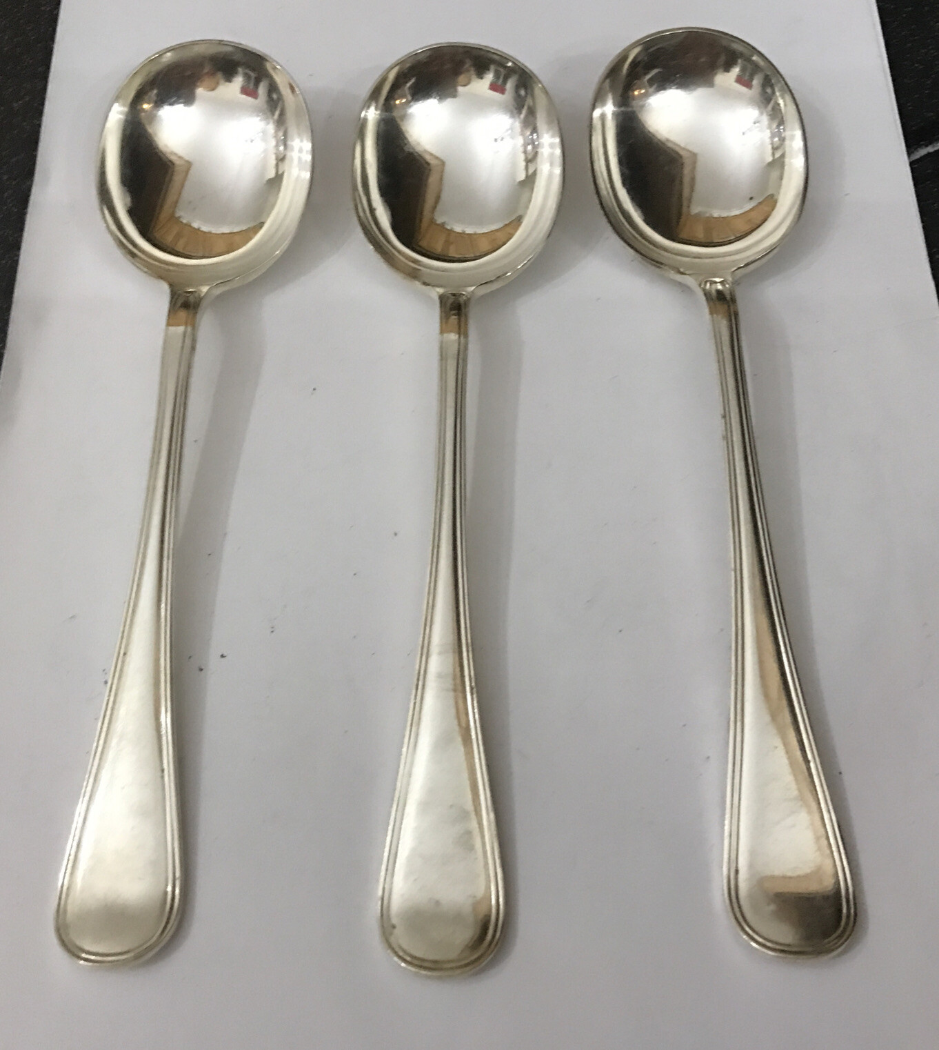 Antique Vintage 3 A.T.C 20.5cm Silver Plate Thread Old English Soup Spoons EPNS