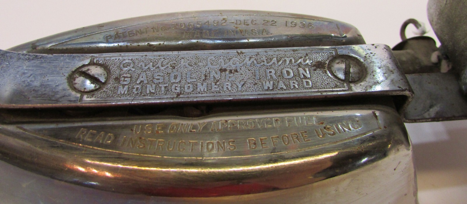 Old 1936 Quick Lightning 5 lb Gasoline Clothes Iron Antique Montgomery Wards