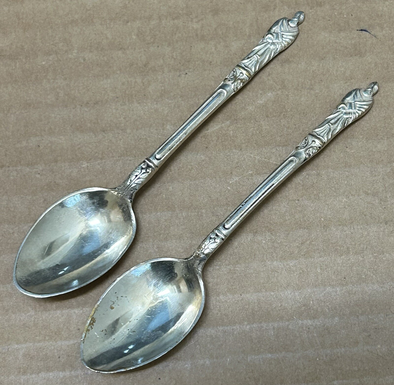 2 Vintage EPNS Monk Priest Spoons Silver Plate Tea Coffee Sugar Demitasse lot
