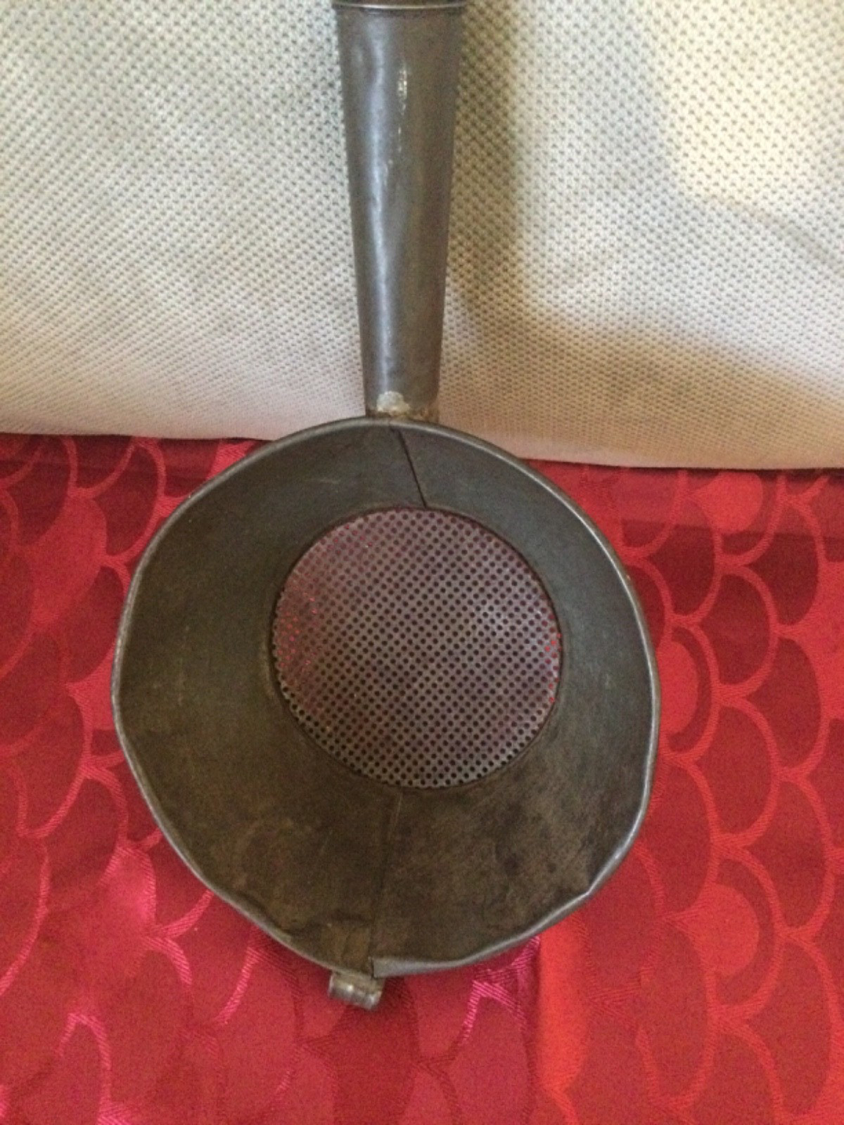 Vintage Tin Dipper Strainer Mesh Bottom Ladle Old Antique Tinware Food Sieve