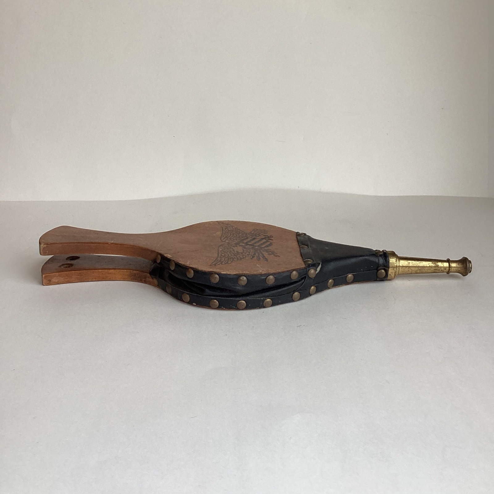 Vintage Fireplace Bellows American Eagle Wood Brass Leather Seymour Mfg 15” Tool