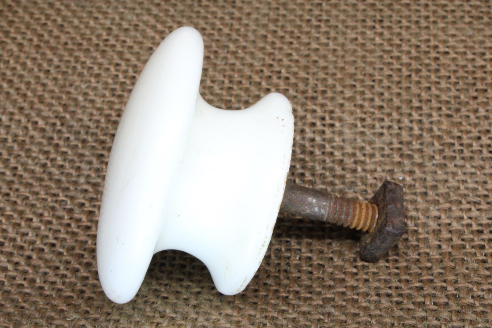 Old Cabinet Door Knob Drawer White Porcelain 1 15/16″ 1800’s Vintage Mushroom