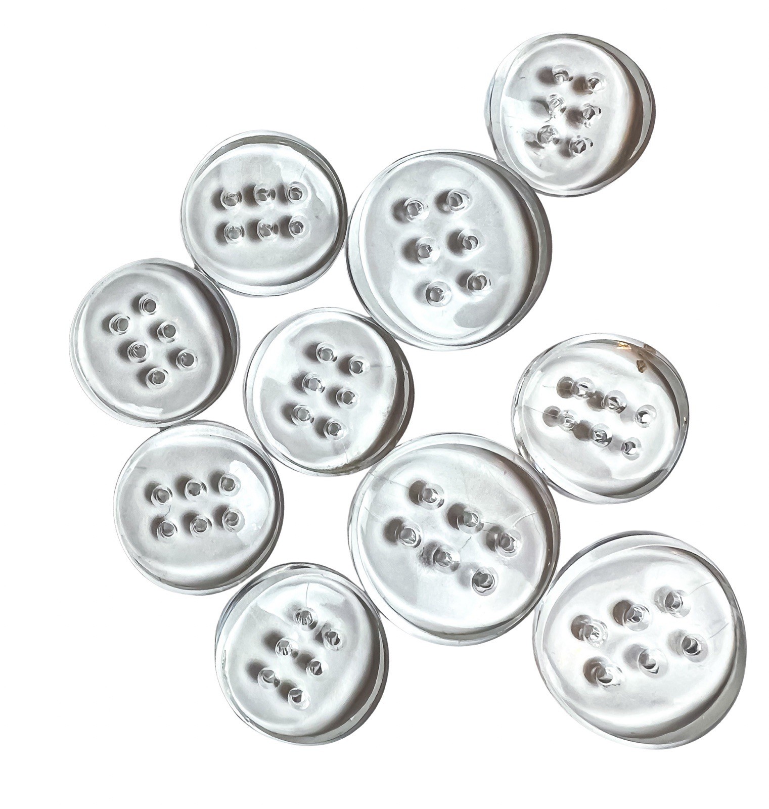 Set Of Antique Glass Buttons Art Deco Crystal Clear Vintage Unusual 6 Hole Vtg