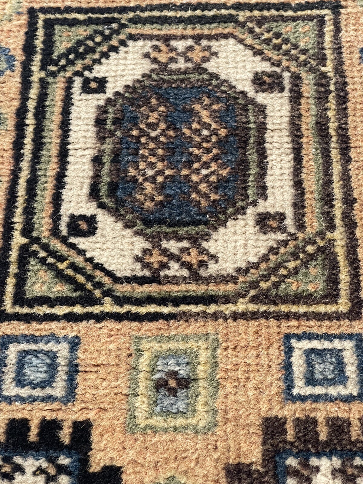 Vintage Middle Eastern Wool Geometric Motif Miniature Prayer Rug Mat 23”x16”