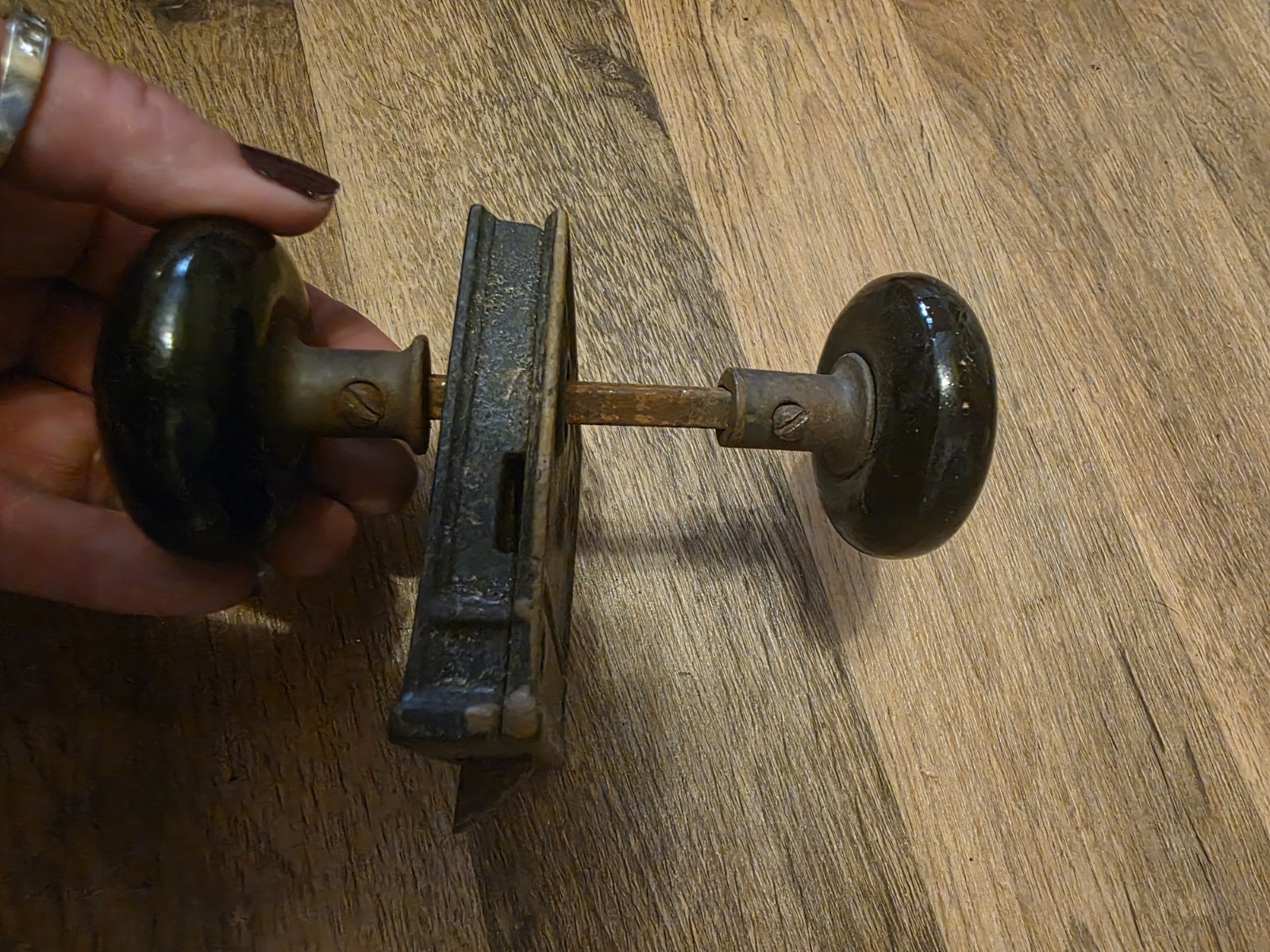 Antique Surface Mount Door Hardware w/ Porcelain Knobs Not Complete