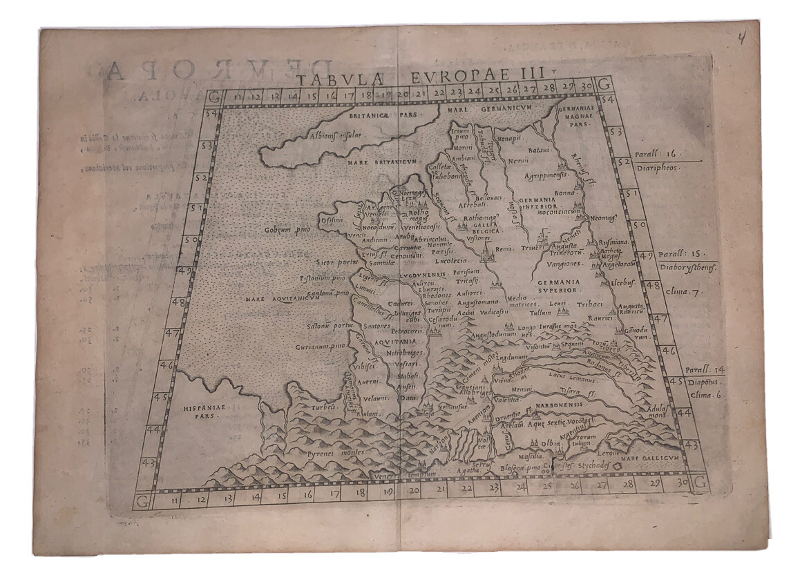 1574, ANTIQUE MAP OF ENGLAND, FRANCE, SPAIN, GERMANY, AUSTRIA, TABULA EUROPAE