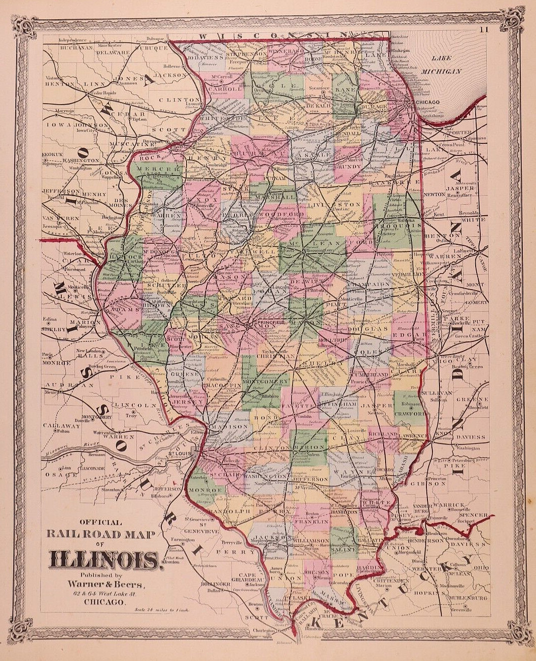 1872 Official Railroad Map of ILLINOIS – (15×17)-#25