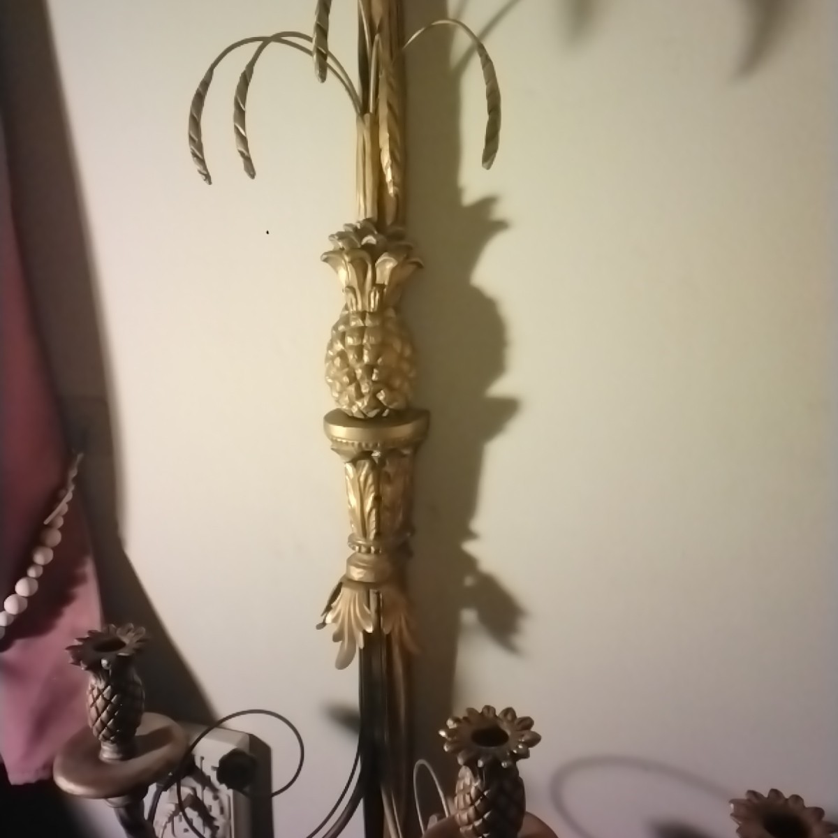Pair of MAC Sculpture Hollywood Regency Pineapple Giltwood Wall Sconces 44″
