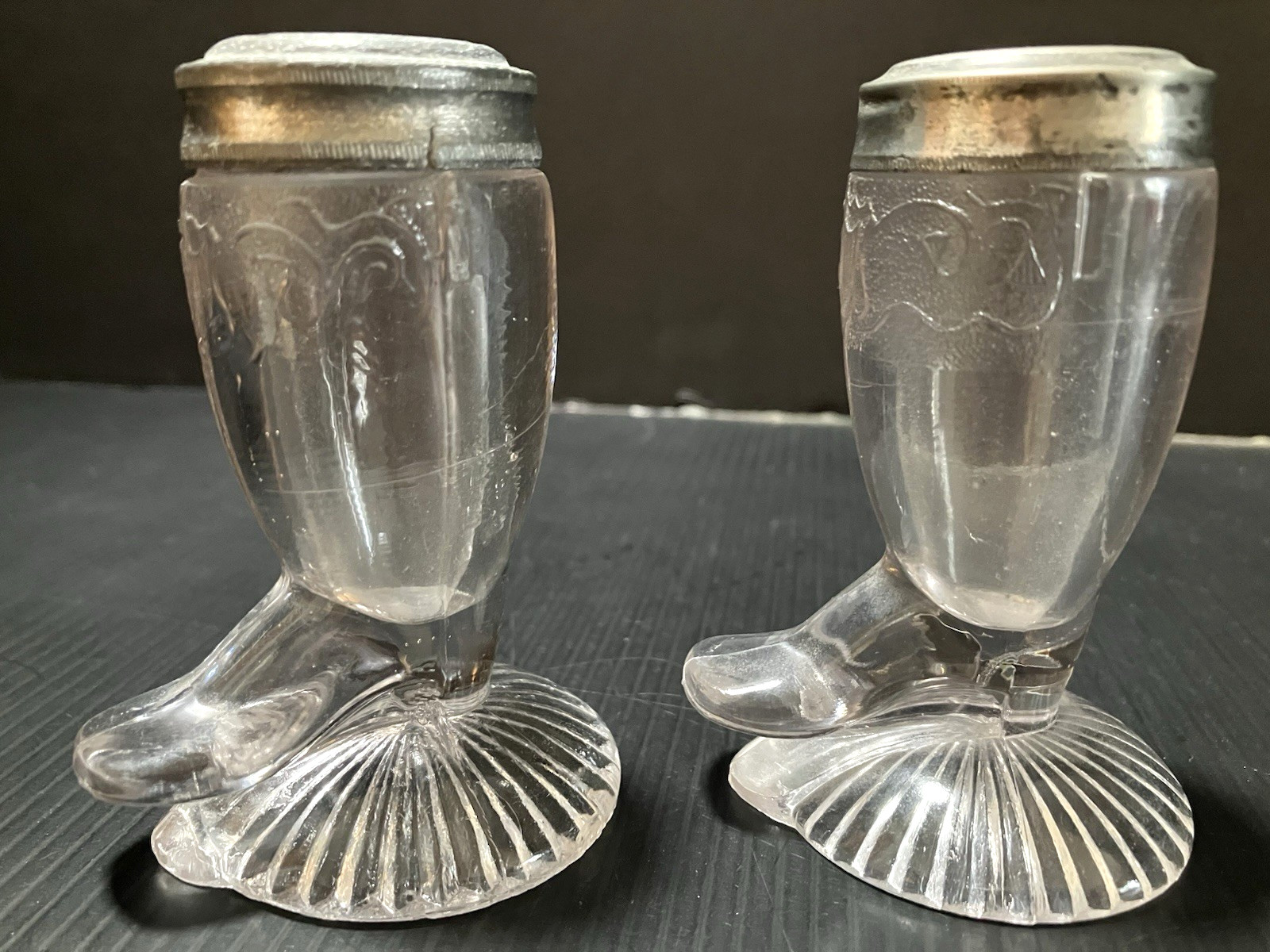 EAPG EAPG Union Pacific Railroad Boot Glass Salt and Pepper Shakers c.1876