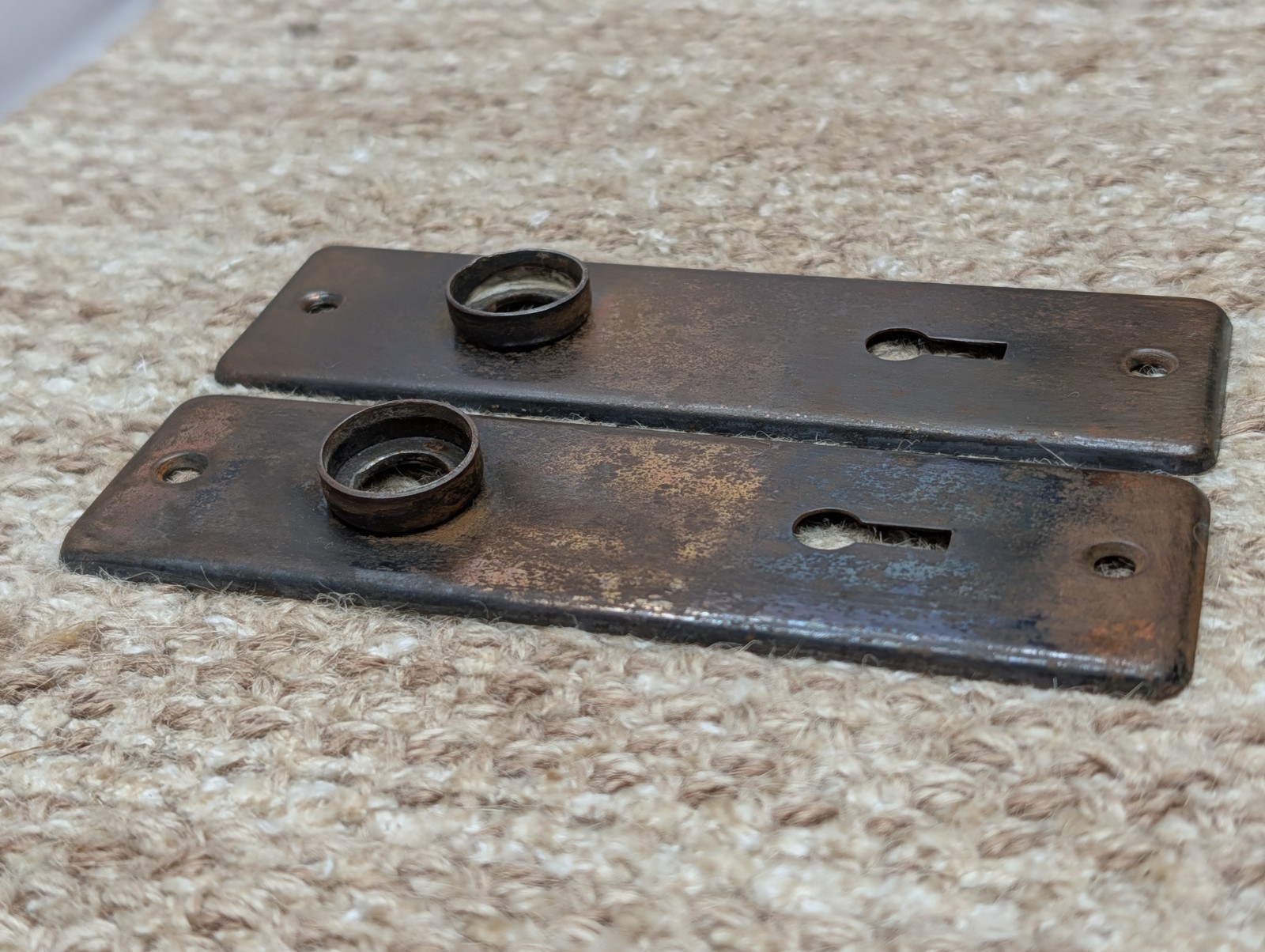 Pair 1 5/8″ x 5 1/2″ Antique Stamped Steel Door Knob Plates