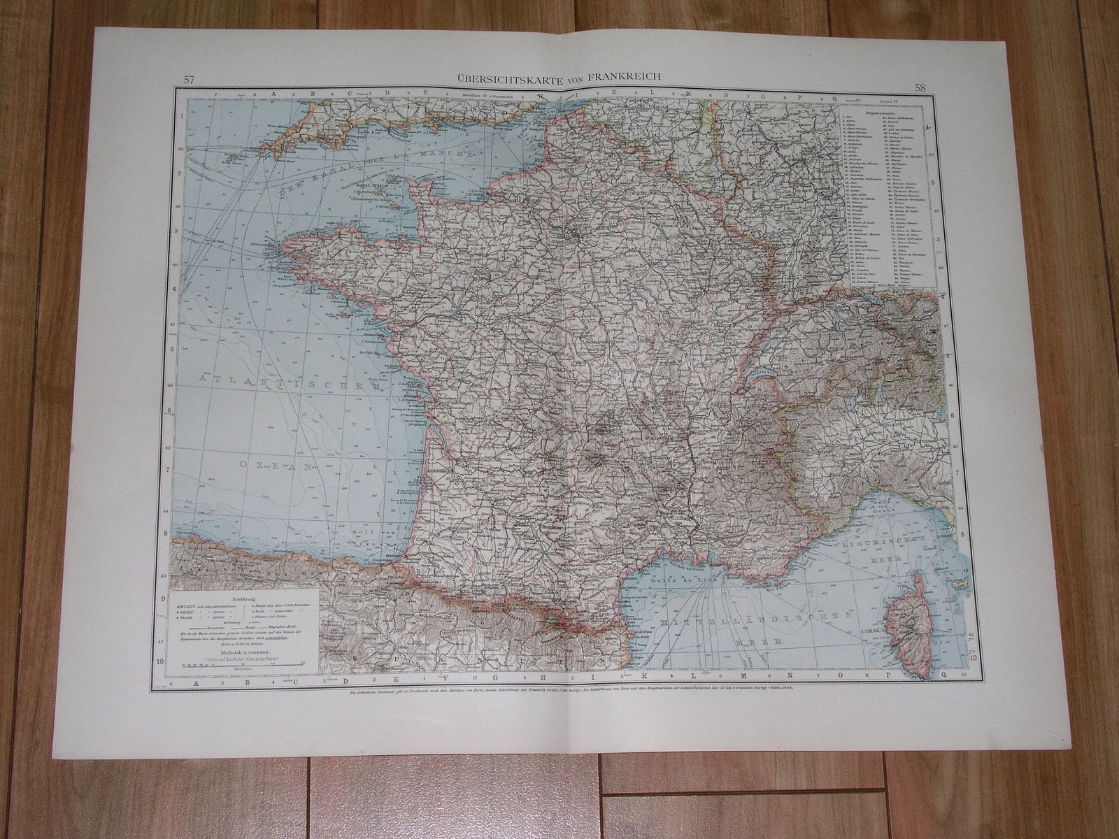 1896 ANTIQUE ORIGINAL MAP OF FRANCE PARIS / SHOWING GERMAN ALSACE LORRAINE