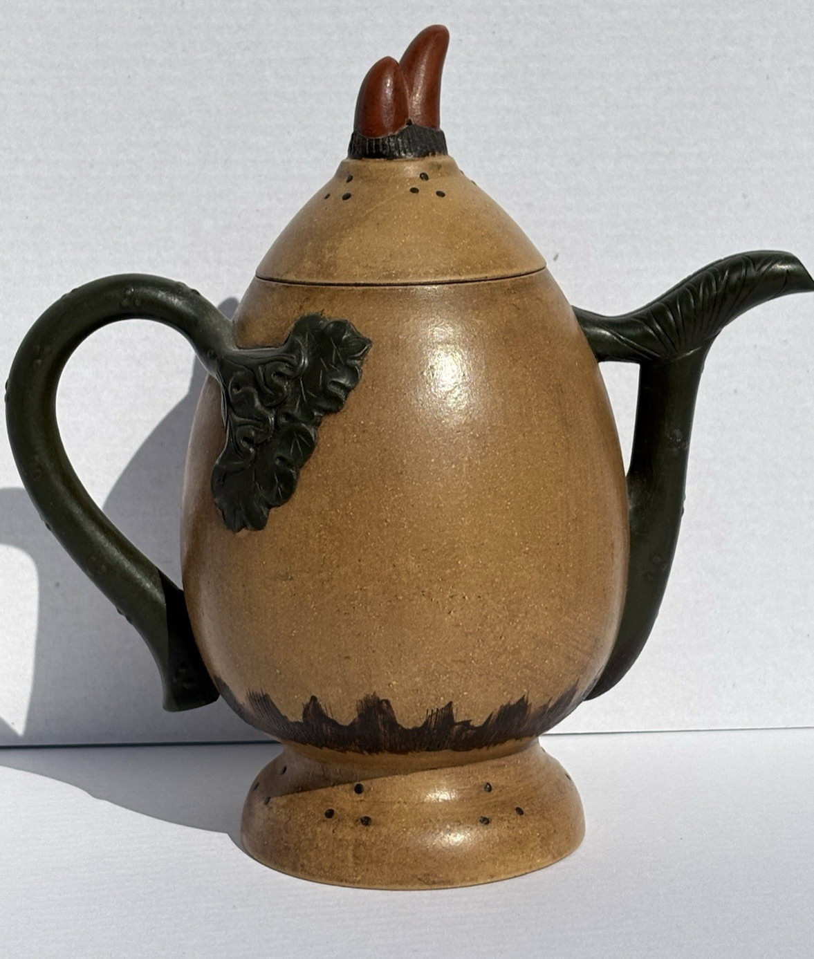 Chinese Zisha Yixing Duan Ni Teapot Lotus Bloom Appliqué Seal/Mark 7″ Tall